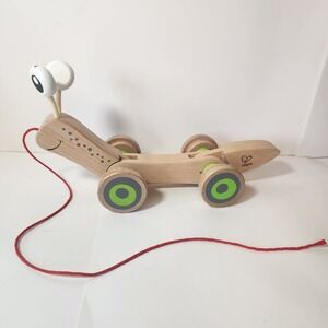 Hape Walk-A-Long Snail Wooden Pull Toy Toddler Developmental Toy Natural Green